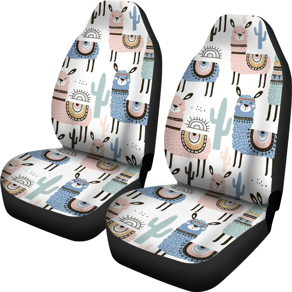 Lama Alpaca Cactus Hand Drawn Pattern Universal Fit Car Seat Covers