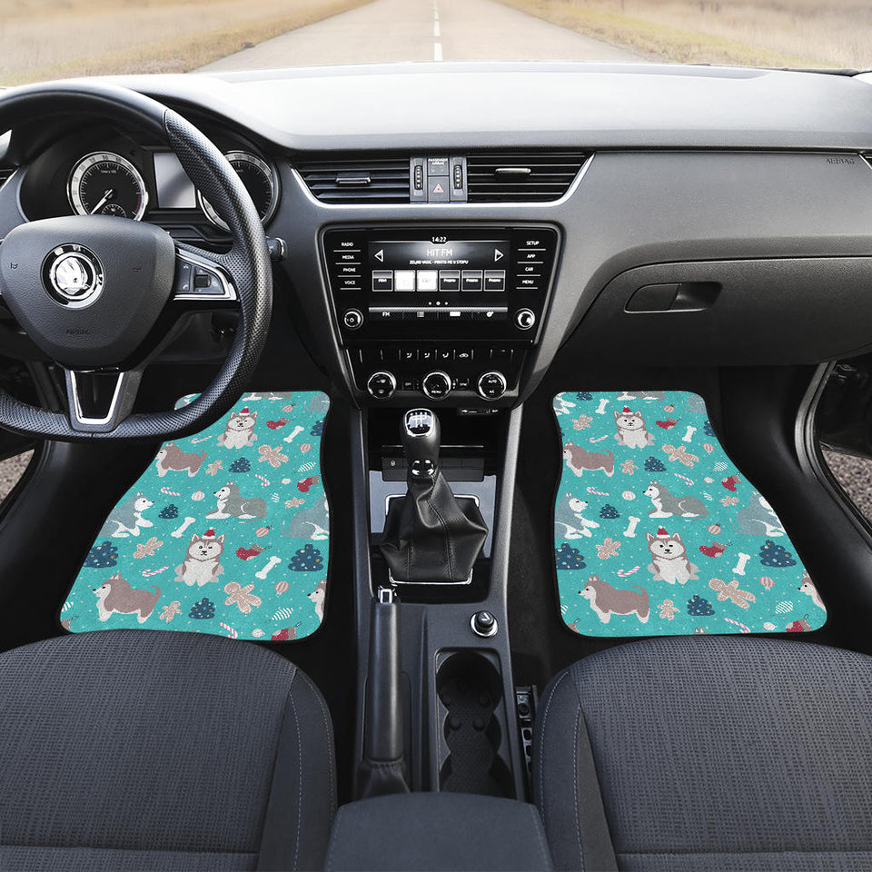Christmas Cute Siberian Husky Puppie Pattern Front And Back Car Mats