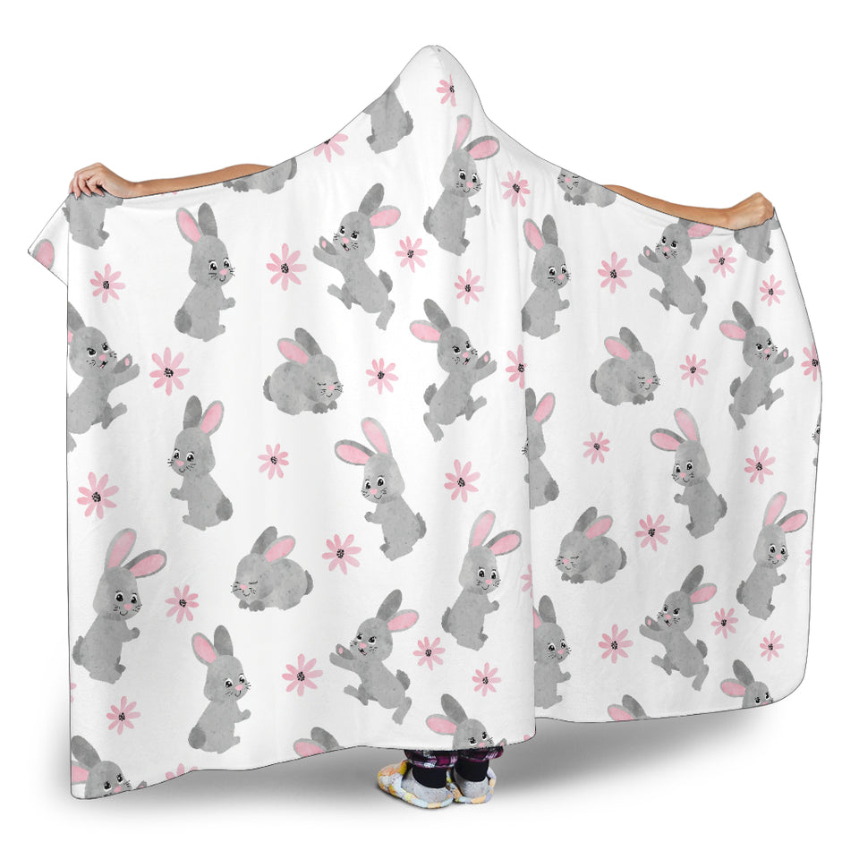 Watercolor Cute Rabbit Pattern Hooded Blanket