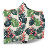 Heliconia Flowers, Palm And Monstera Leaves Hooded Blanket