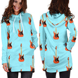 Electric Guitar Pattern Light Blue Background Women'S Hoodie Dress
