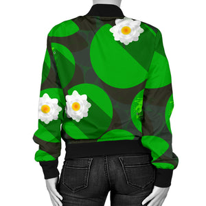 Frog Waterlily Pattern Women'S Bomber Jacket