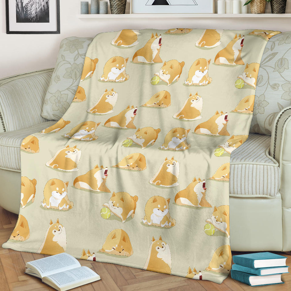 Cute Fat Shiba Inu Dog Pattern Premium Blanket