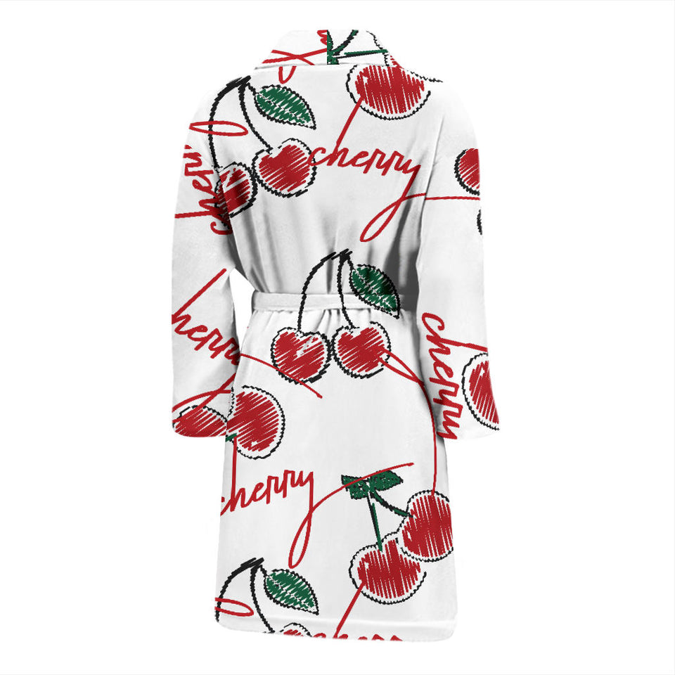 Hand Drawn Cherry Pattern Men'S Bathrobe