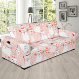 Cute Snowman Christmas Tree Snowpink Background Sofa Slipcover