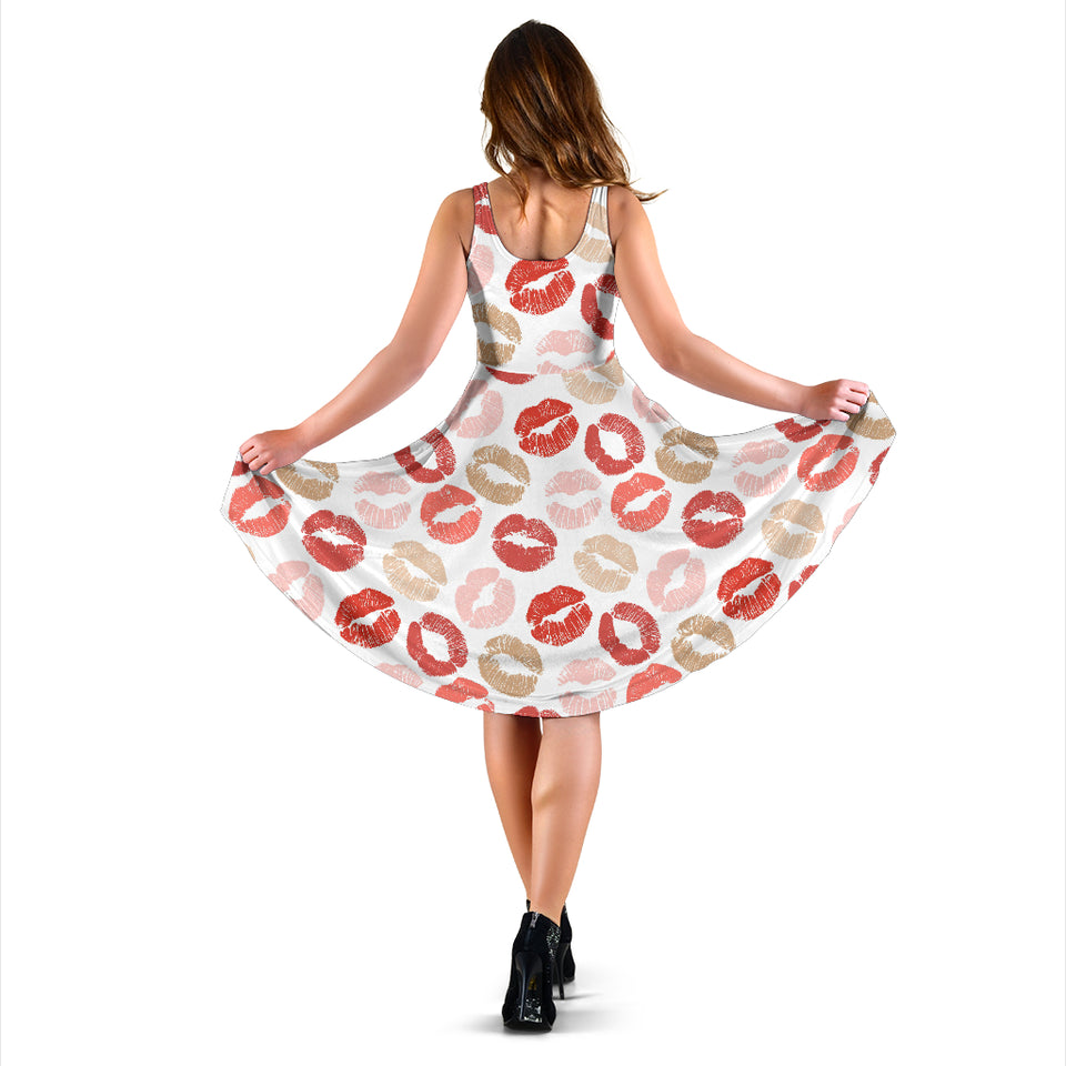 Lips Pattern Print Design 04 Sleeveless Midi Dress