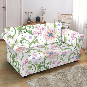 Beautiful Pink Lotus Waterlily Leaves Pattern Loveseat Couch Slipcover
