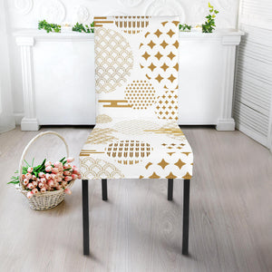 Beautiful Gold Japanese Pattern Dining Chair Slipcover