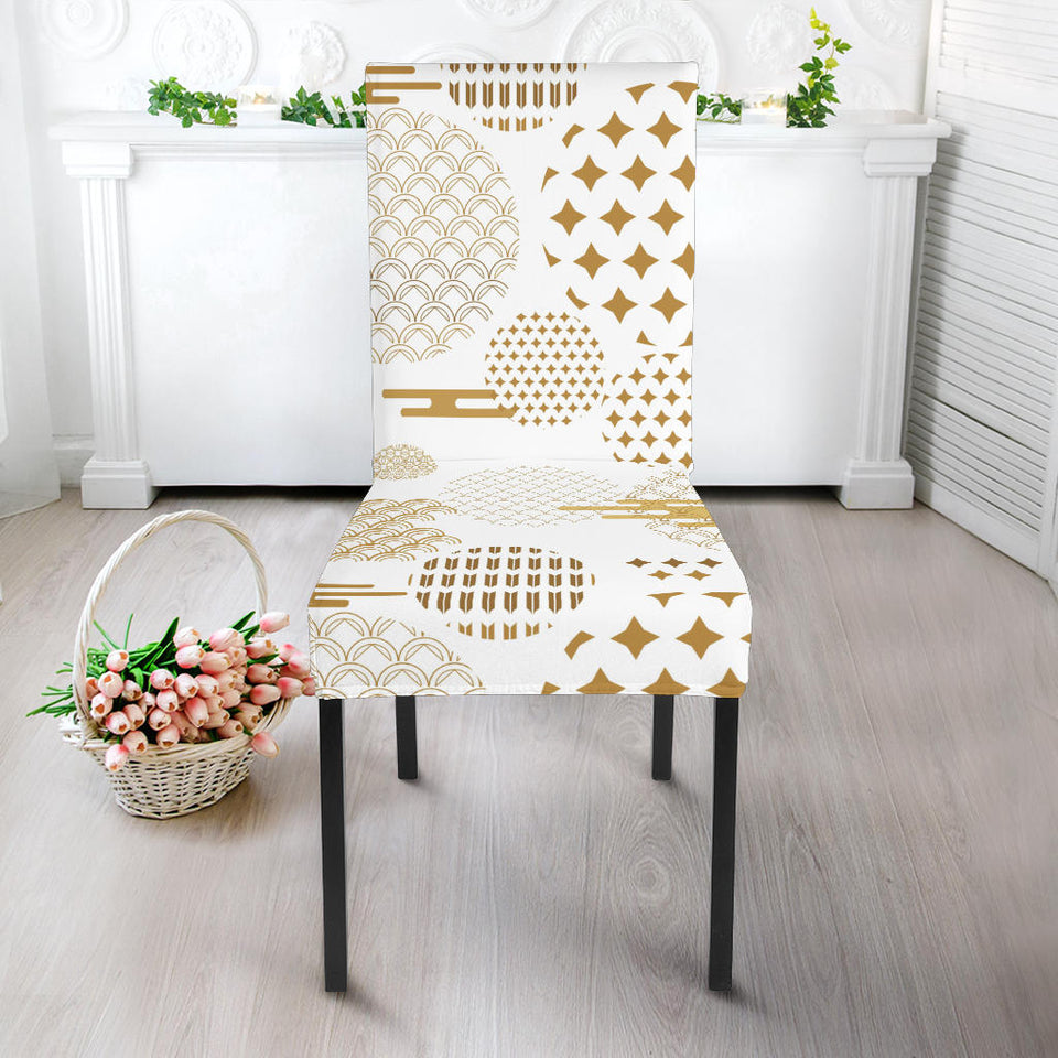 Beautiful Gold Japanese Pattern Dining Chair Slipcover