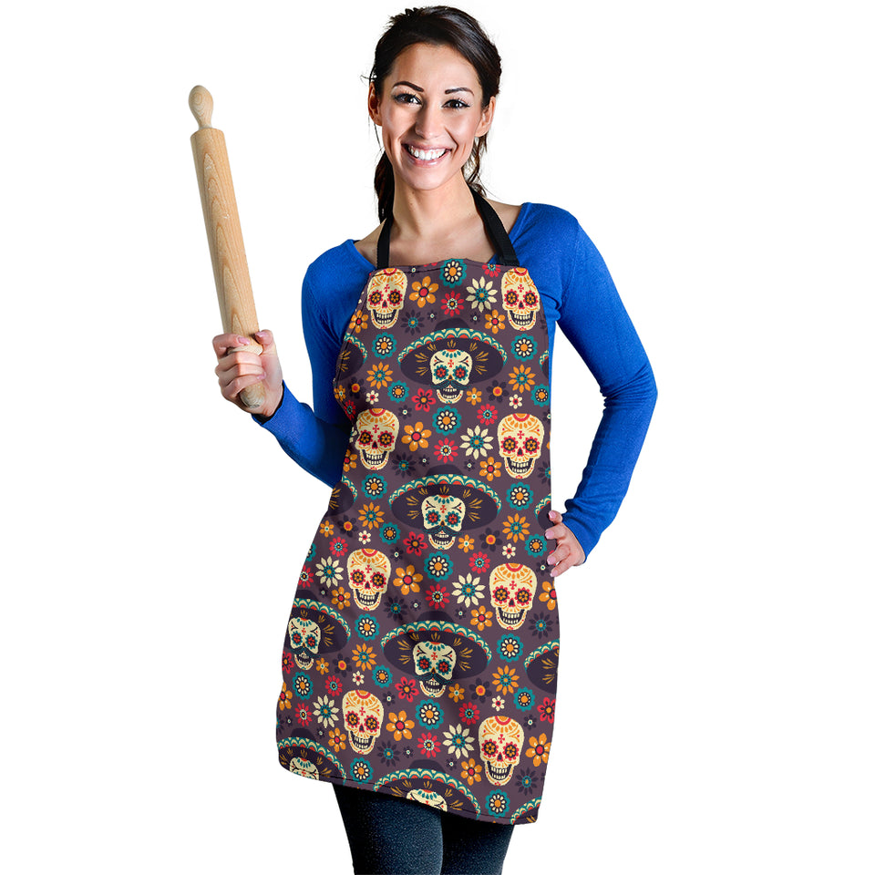 Sugar Skulls Flower Maxican Pattern Adjustable Apron