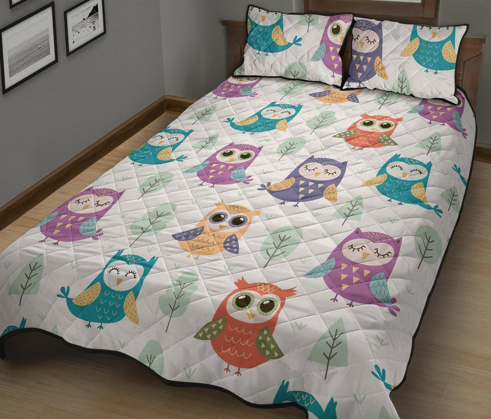 Cute owl pattern Quilt Bed Set