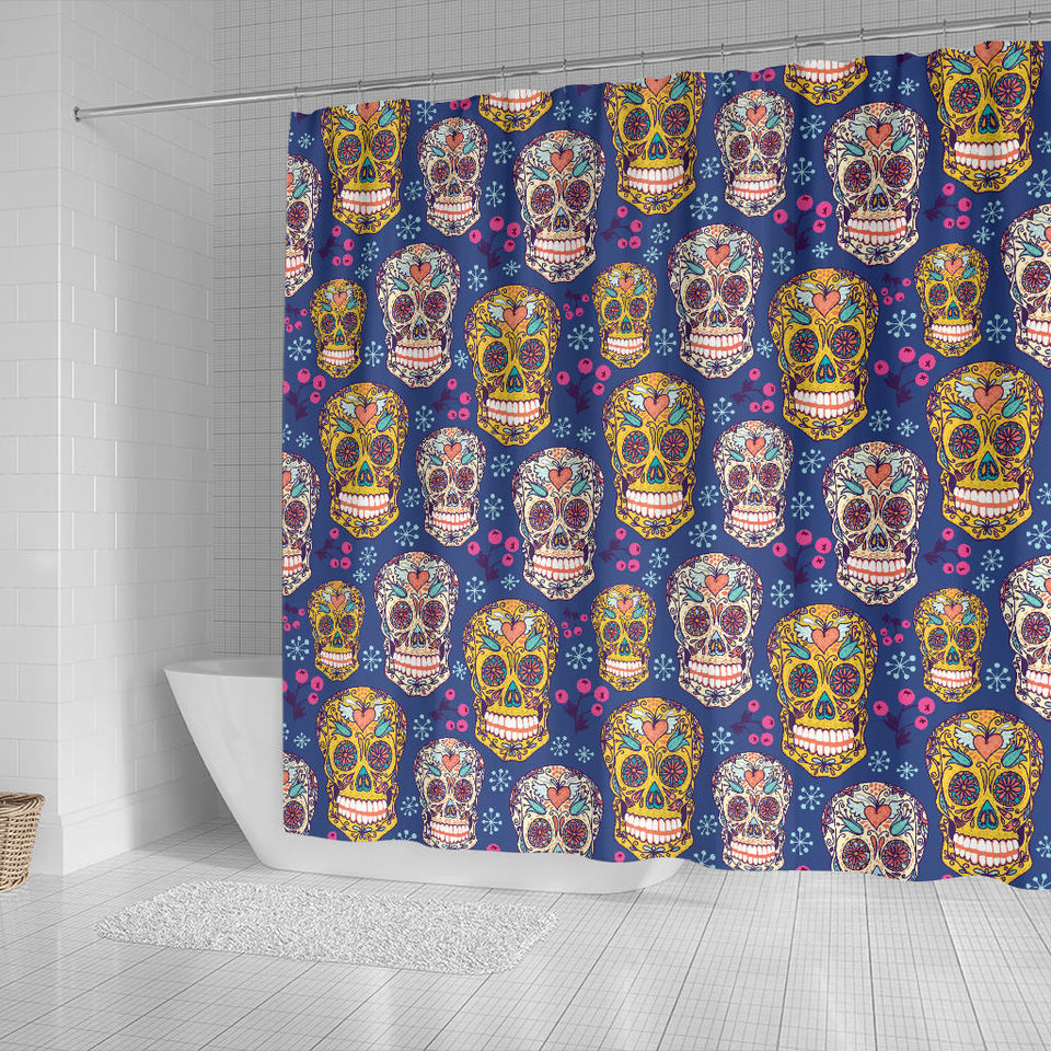 Sugar Skull Flower Pattern Shower Curtain Fulfilled In US