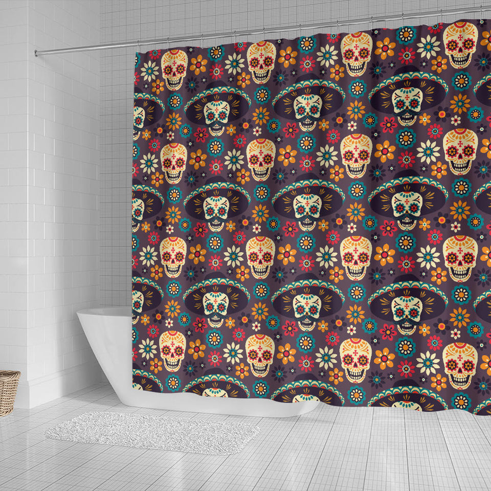 Sugar Skulls Flower Maxican Pattern Shower Curtain Fulfilled In US