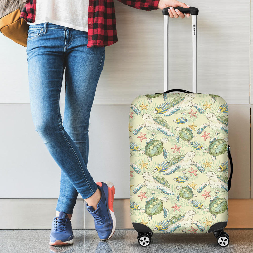 Hand Drawn Sea Turtle Fish Pattern Cabin Suitcases Luggages