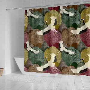 Japanese Cranes Flying Forest Dot Pattern Shower Curtain Fulfilled In US