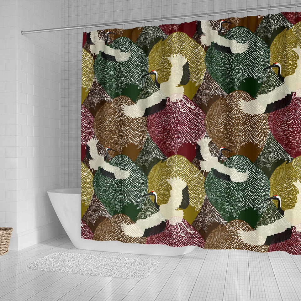 Japanese Cranes Flying Forest Dot Pattern Shower Curtain Fulfilled In US