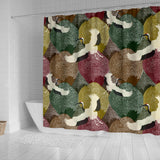 Japanese Cranes Flying Forest Dot Pattern Shower Curtain Fulfilled In US