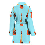 Electric Guitar Pattern Light Blue Background Women'S Bathrobe