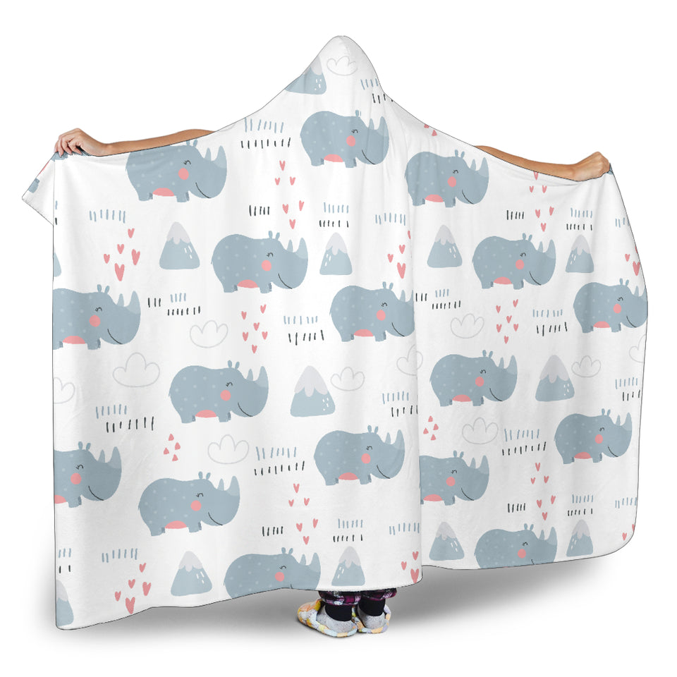 Cute Rhino Heart Pattern Hooded Blanket