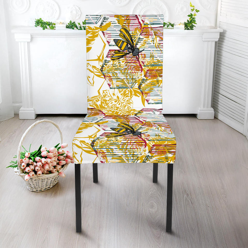 Cool Bee Honeycomb Leaves Pattern Dining Chair Slipcover