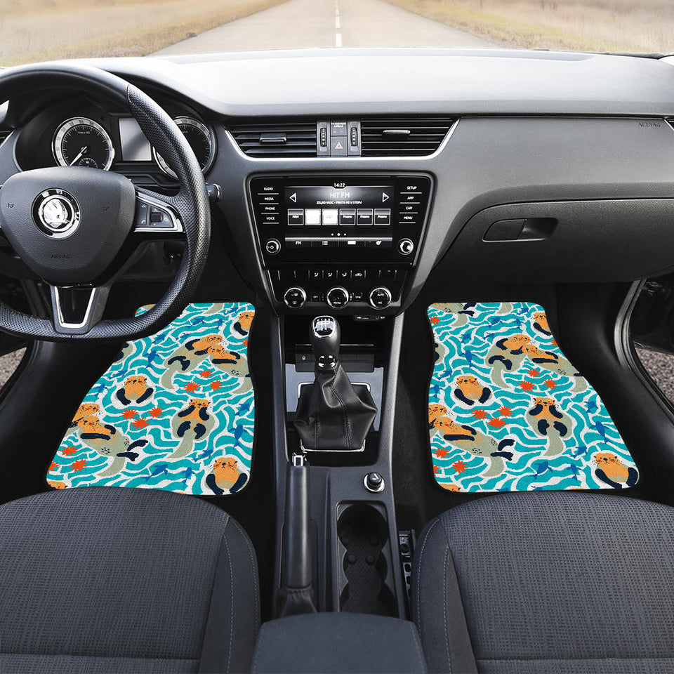 Cute Sea Otters Fishe Sea Urchin Pattern Front And Back Car Mats