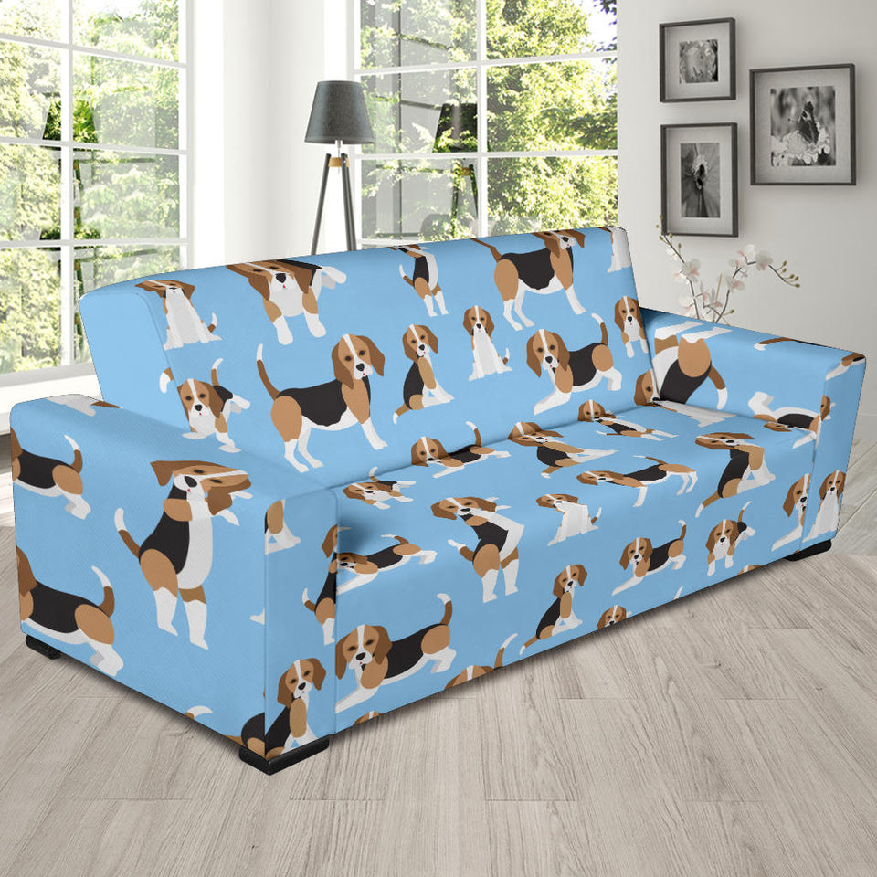 Beagle Dog Blue Background Pattern Sofa Slipcover