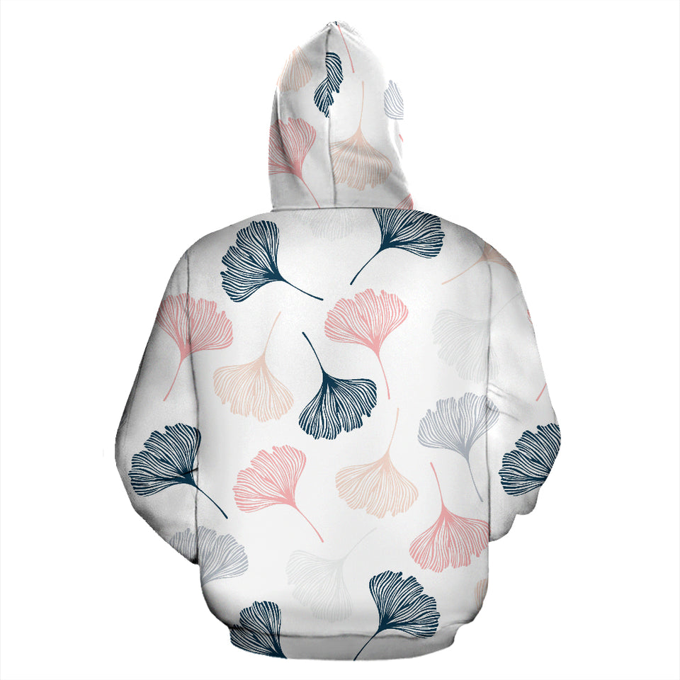 Black Gray Cream Coral Ginkgo Leaves Pattern Zip Up Hoodie