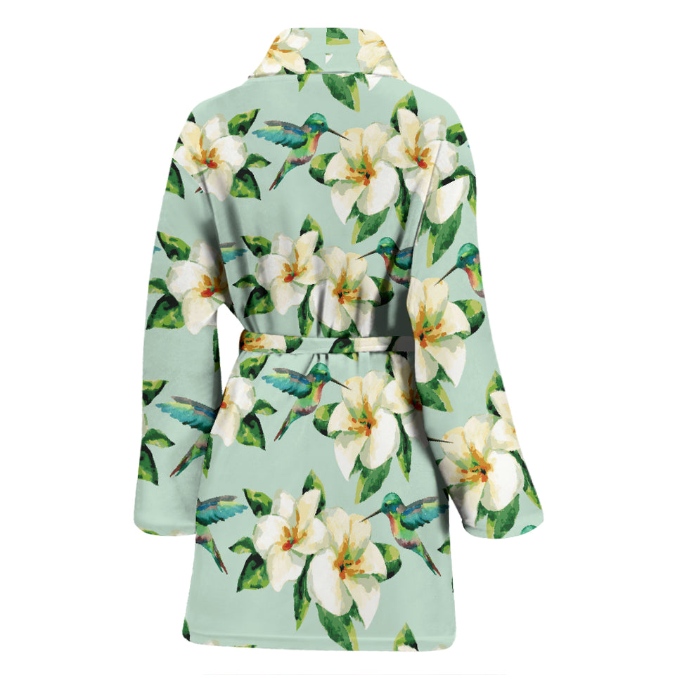 Hummingbird Pattern Print Design 01 Women's Bathrobe