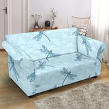 Dragonfly Pattern Blue Background Loveseat Couch Slipcover