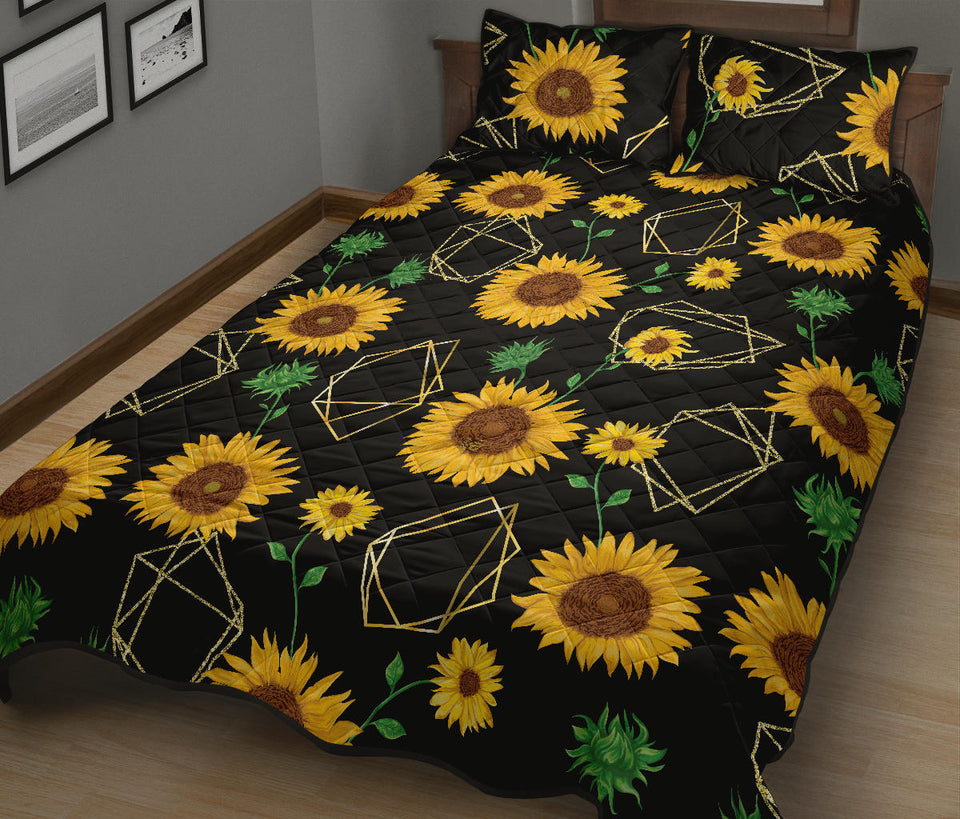 sunflower golden polygonal shapes Quilt Bed Set