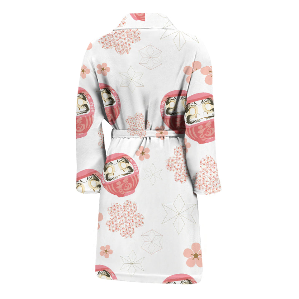 Daruma Japanese Wooden Doll Cherry Blossom Flower Pattern Men'S Bathrobe