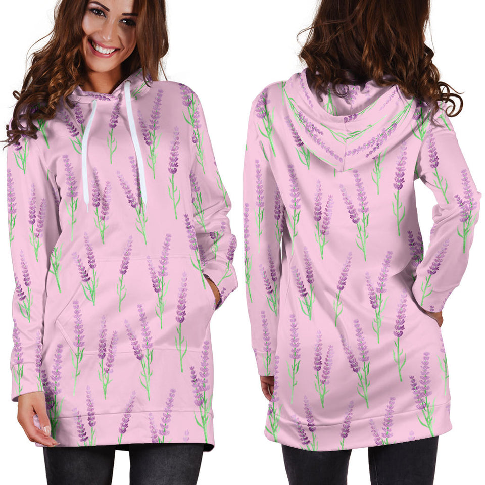 Lavender Pattern Pink Background Women'S Hoodie Dress