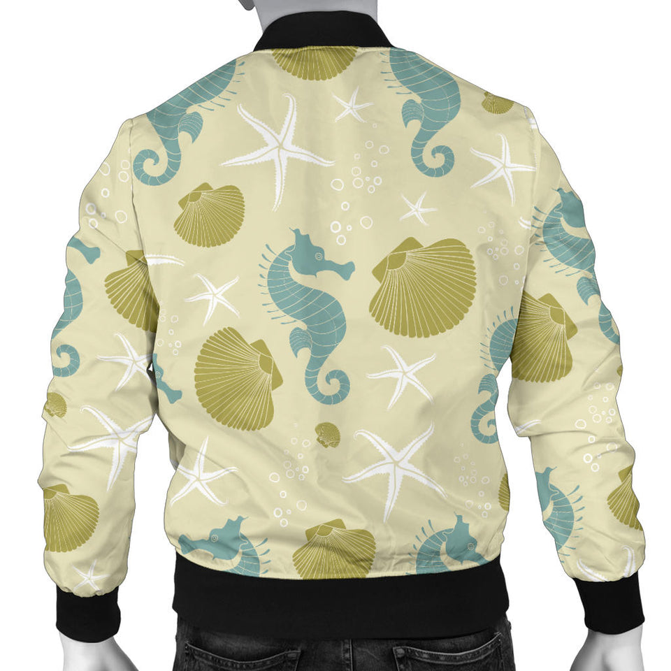 Seahorse Shell Starfish Pattern Background Men'S Bomber Jacket