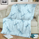 Dragonfly Pattern Blue Background Premium Blanket