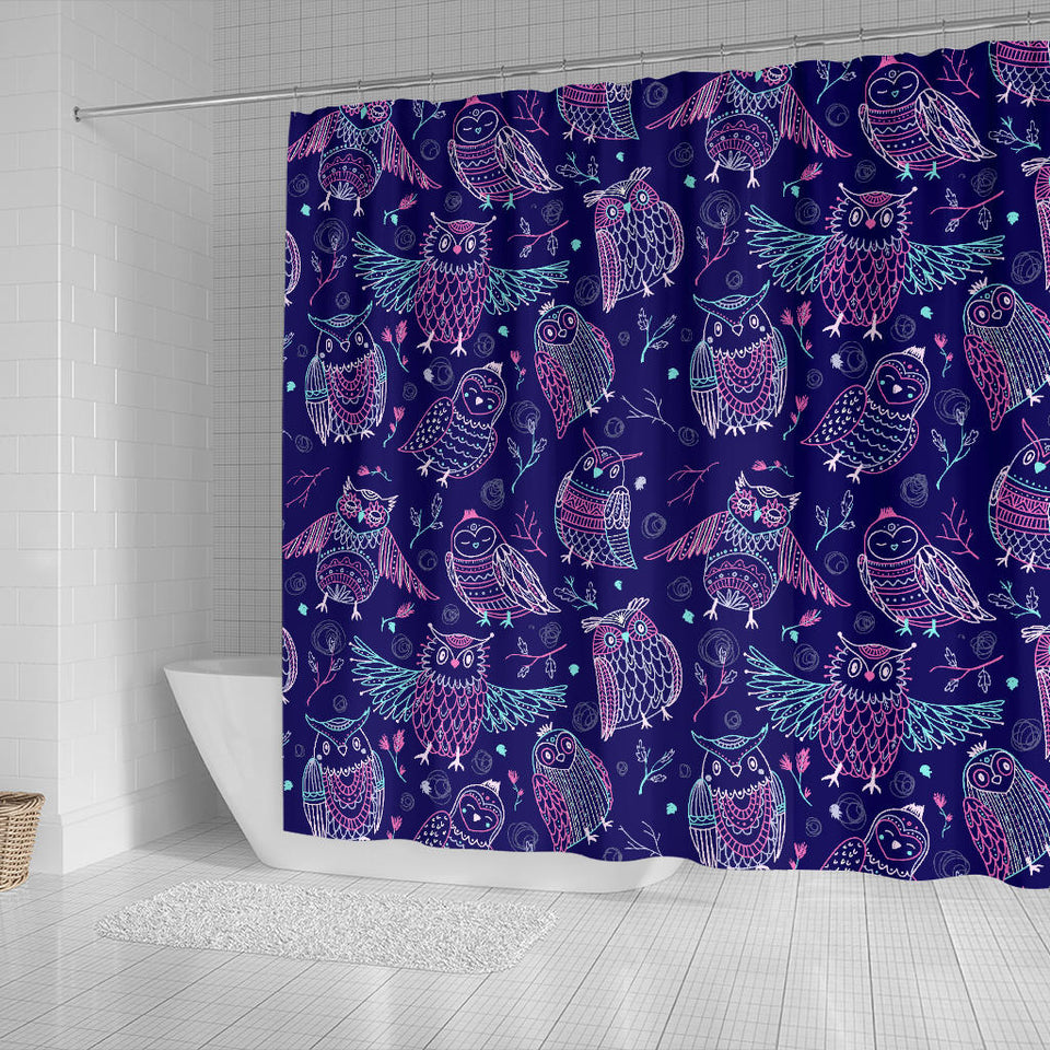 Cute Owls Pattern Boho Style Ornament Shower Curtain Fulfilled In US