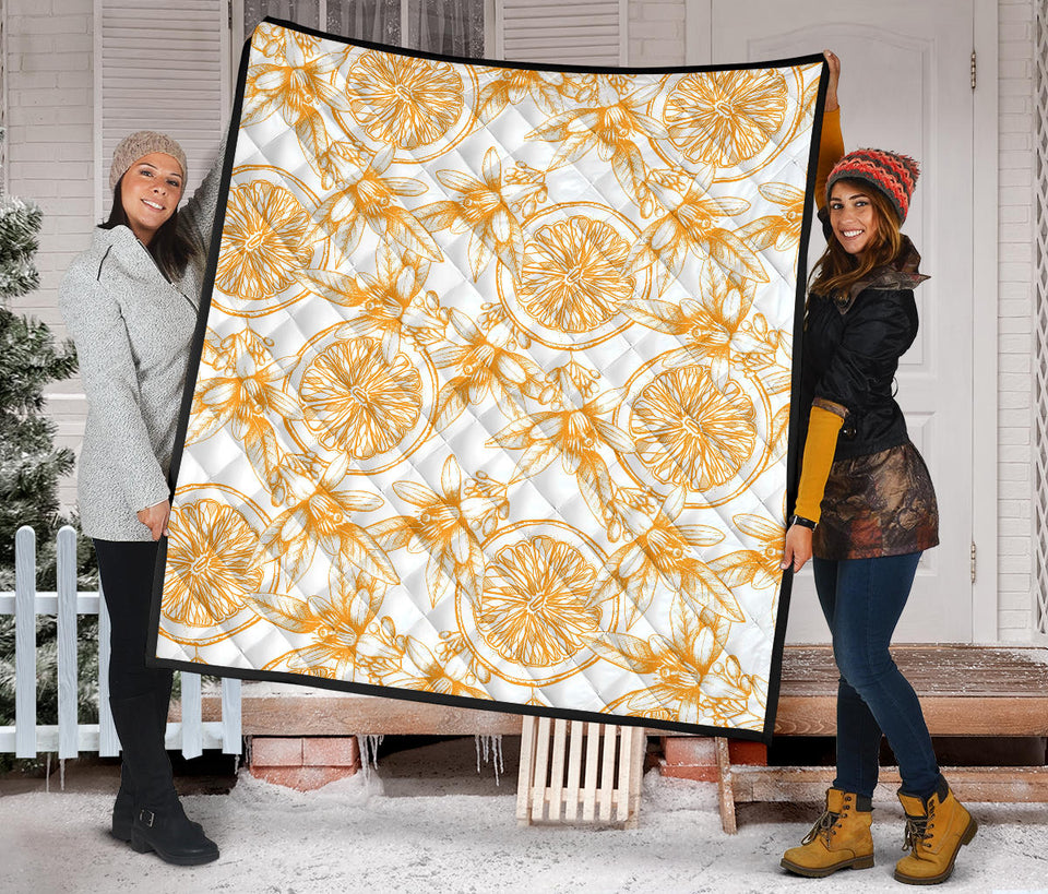 Hand Drawn Orange Fruit Pattern Premium Quilt