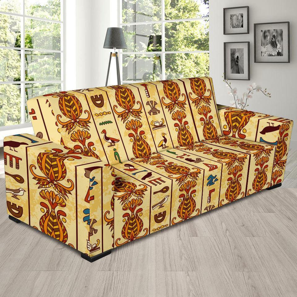 Egypt Hieroglyphics Pattern Print Design 04 Sofa Slipcover