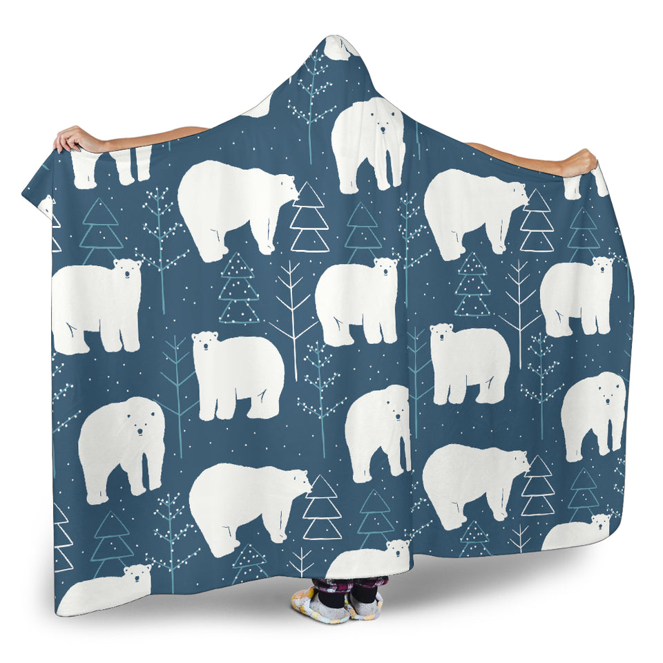 Polar Bear Mother Her Child Pattern Hooded Blanket
