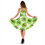 Watercolor Kiwi Pattern Sleeveless Midi Dress