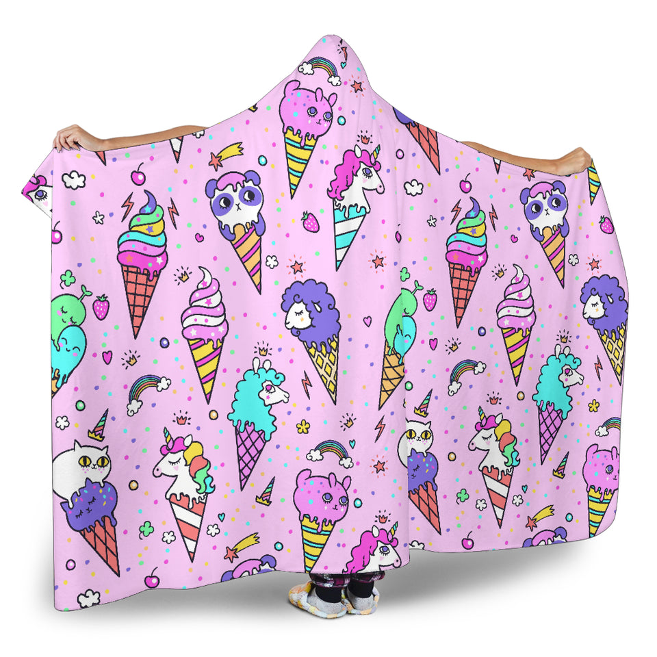 Cute Ice Cream Cone Animal Pattern Hooded Blanket