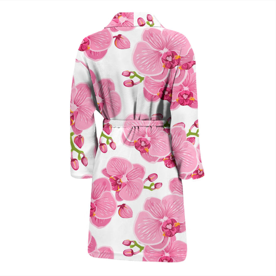 Pink Purple Orchid Pattern Background Men'S Bathrobe