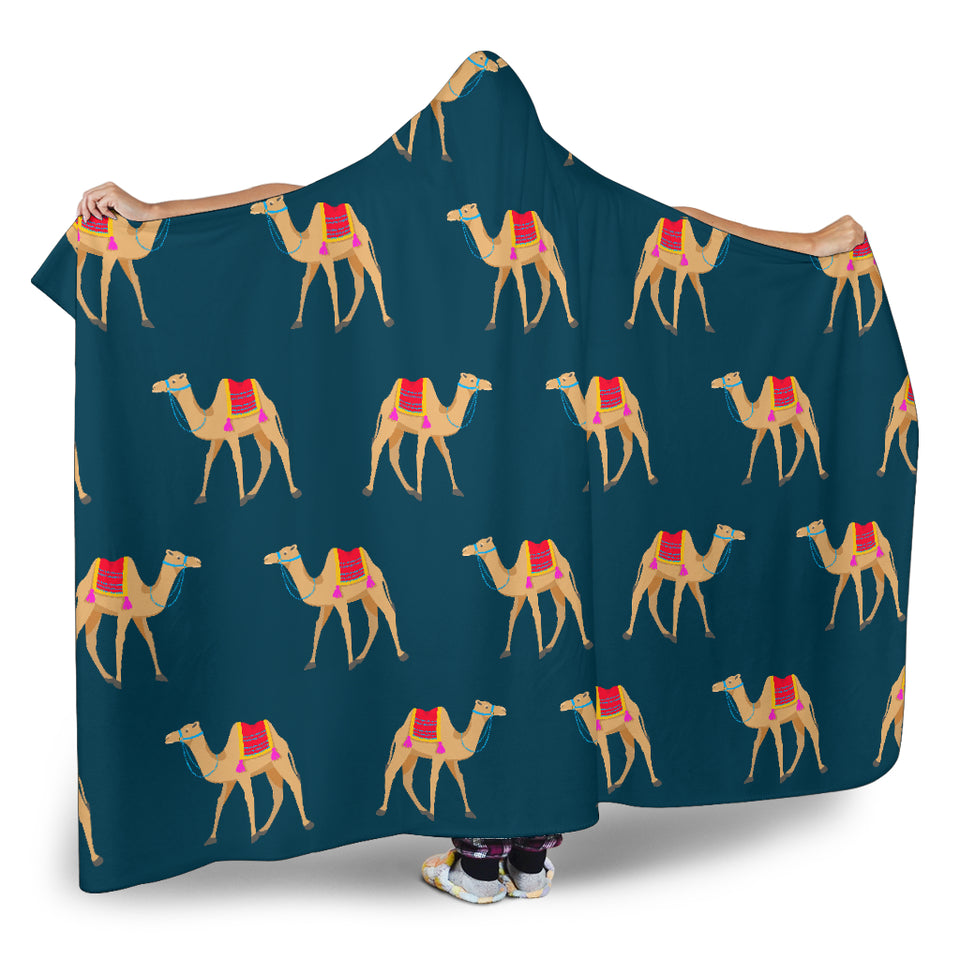 Camel Pattern Blue Blackground Hooded Blanket