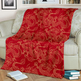 Gold Dragons Red Background Premium Blanket