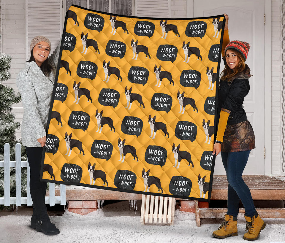 Boston Terrier Design Pattern Premium Quilt
