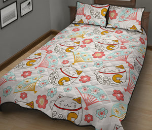 Maneki Neko Lucky Cat fan sakura Quilt Bed Set