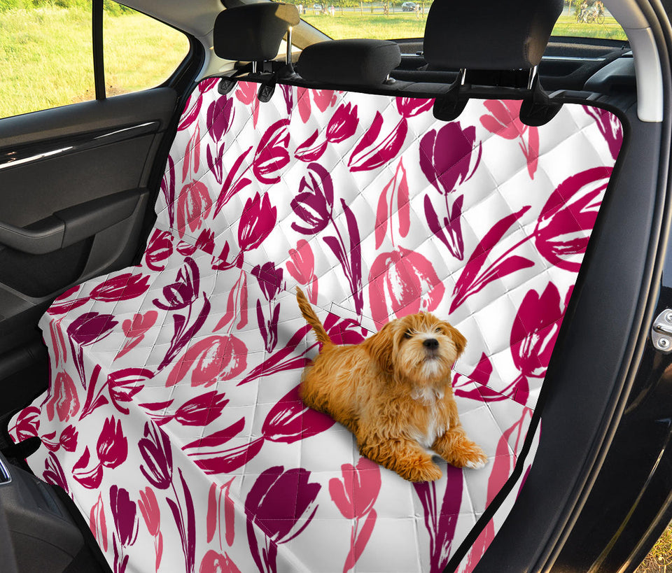 Pink Sketch Tulip Pattern Dog Car Seat Covers