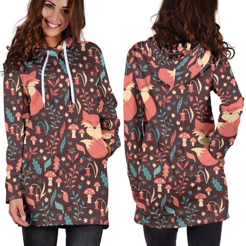 Fox Leaves Mushroom Pattern Women'S Hoodie Dress