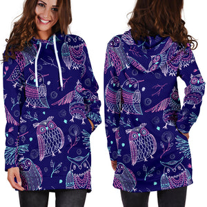 Cute Owls Pattern Boho Style Ornament Women'S Hoodie Dress