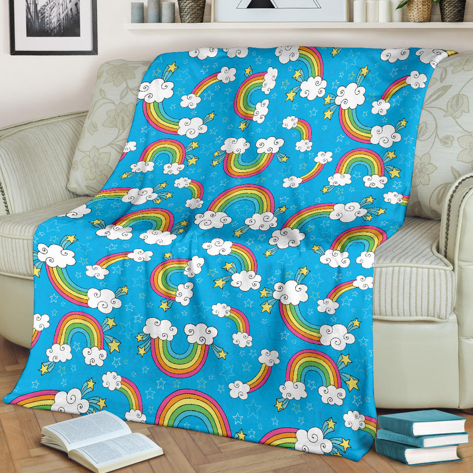Rainbows Sky Clouds Pattern Premium Blanket