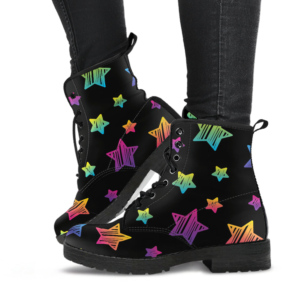 Colorful Star Pattern Leather Boots